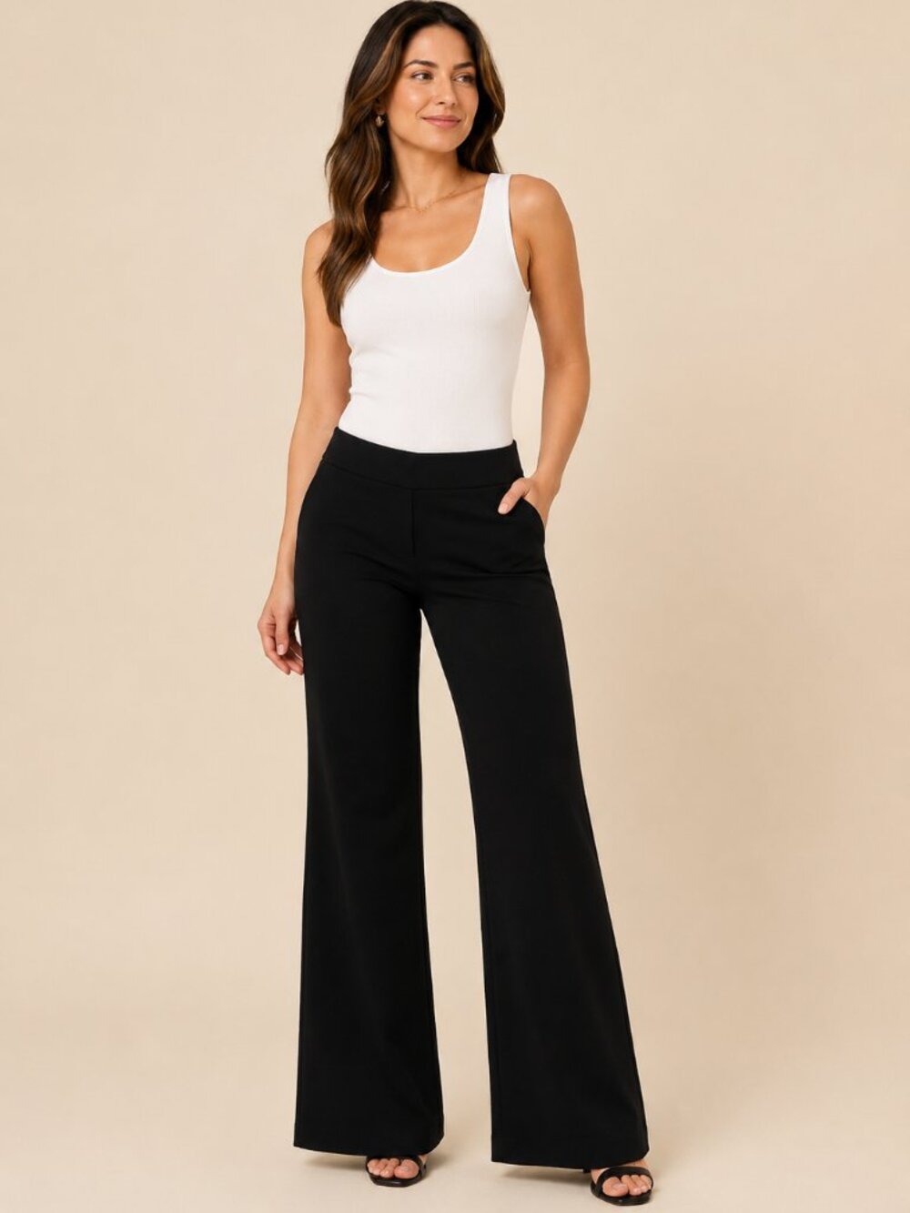 Alice + Olivia Black Wide Leg Flare Dress Pants Size 4 (Petite)